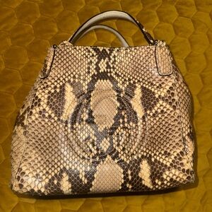 Gucci Python-Print Top Handle Satchel in Tan and Brown